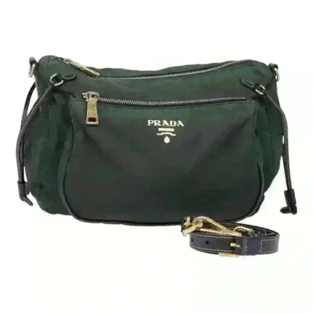 Authentic Prada Shoulder Bag Nylon Shoulder Bag Olive